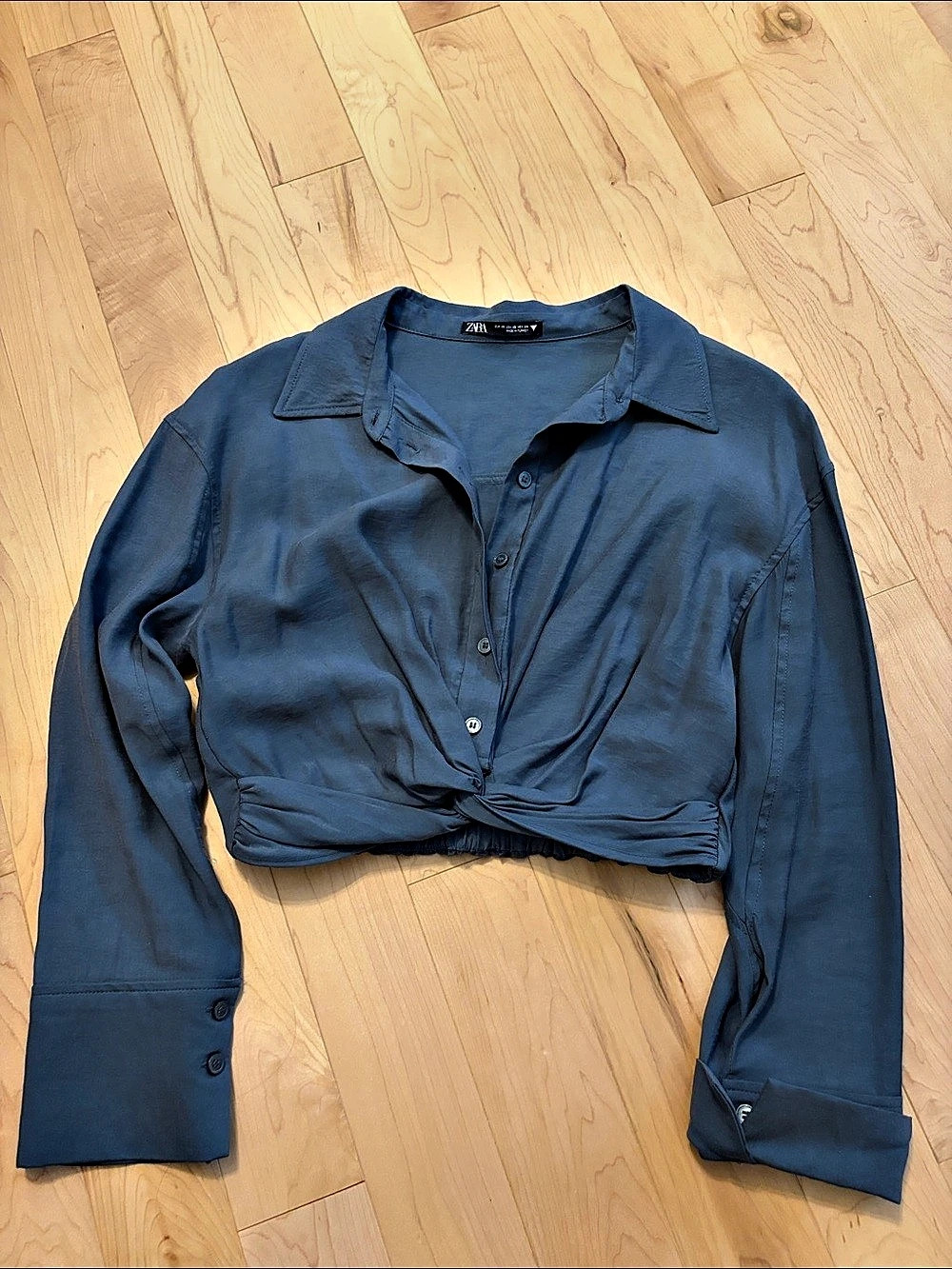 Zara Light Blue Twist-Knot Long Sleeve Collared Top Size Medium